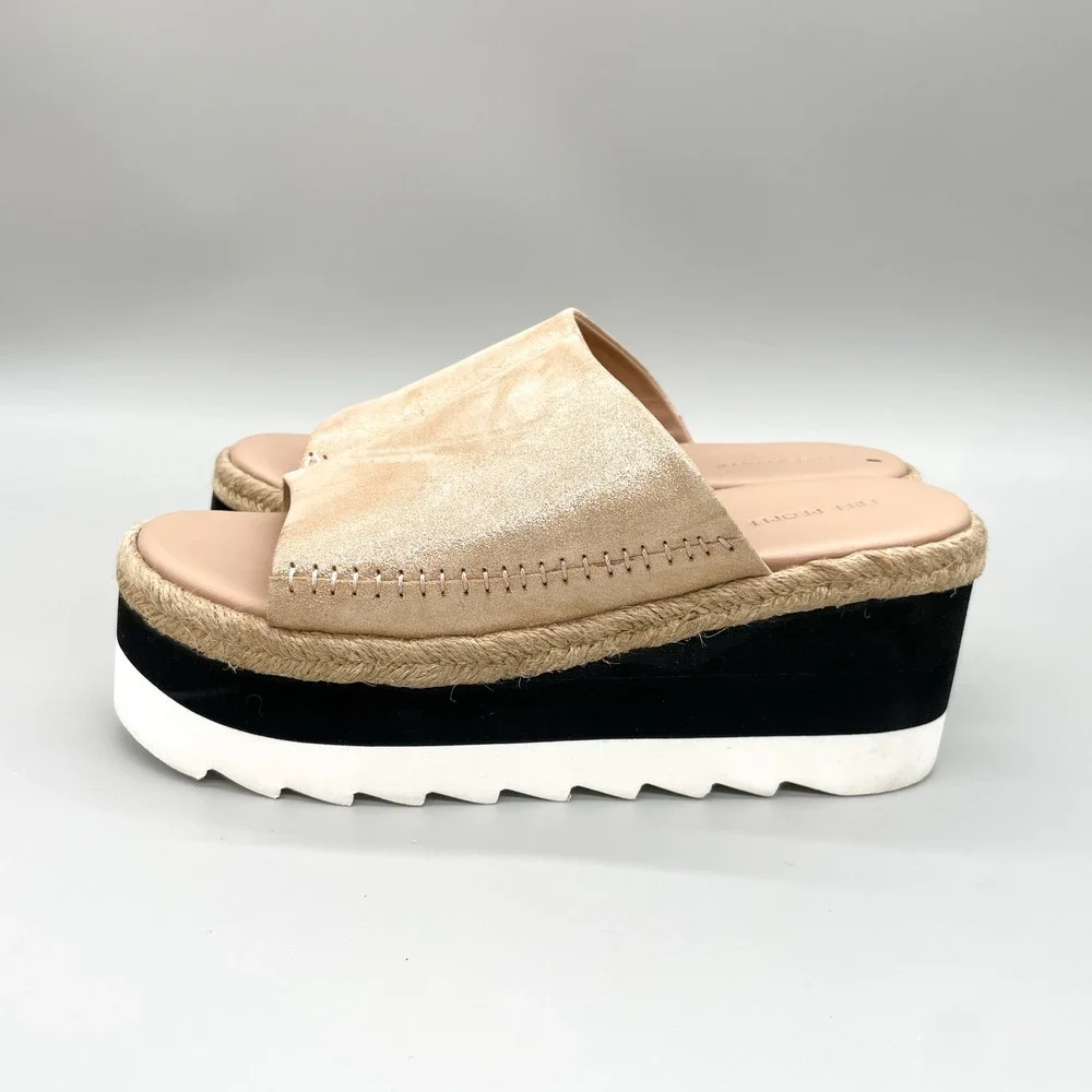 Free People Santorini Espadrille Rose Gold Metallic Suede Platform Sandals 7.5